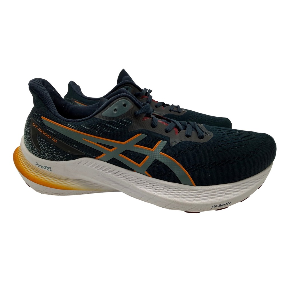 Asics GT-2000 12 Running Shoes Mens 10 Navy Blue Orange Excellent 1011B691